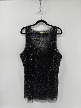 Wildcat Sheer Sequin Black Dress Swim Cover Evening Party
